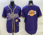 Cheap Men's Los Angeles Lakers Purple Team Big Logo With Patch Cool Base Stitched Baseball Jersey
