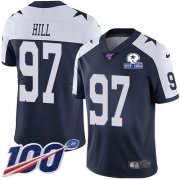 Wholesale Cheap Nike Cowboys #97 Trysten Hill Navy Blue Thanksgiving Men's Stitched With Established In 1960 Patch NFL 100th Season Vapor Untouchable Limited Throwback Jersey