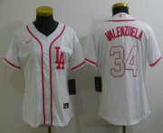 Wholesale Cheap Women's Los Angeles Dodgers #34 Fernando Valenzuela Pink White Stitched Baseball Jersey