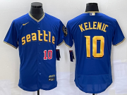 Wholesale Cheap Men's Seattle Mariners #10 Jarred Kelenic Number Blue 2023 City Connect Flex Base Stitched Jersey