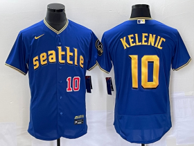 Wholesale Cheap Men\'s Seattle Mariners #10 Jarred Kelenic Number Blue 2023 City Connect Flex Base Stitched Jersey