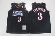 Wholesale Cheap Men's Philadelphia 76ers #3 Allen Iverson 2000-01 Black Hardwood Classics Soul Swingman Throwback Jersey