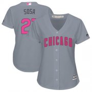 Wholesale Cheap Cubs #21 Sammy Sosa Grey Mother's Day Cool Base Women's Stitched MLB Jersey