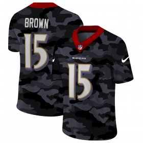 Cheap Baltimore Ravens #15 Marquise Brown Men\'s Nike 2020 Black CAMO Vapor Untouchable Limited Stitched NFL Jersey