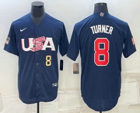 Cheap Men\'s USA Baseball #8 Trea Turner Number 2023 Navy World Baseball Classic Stitched Jersey