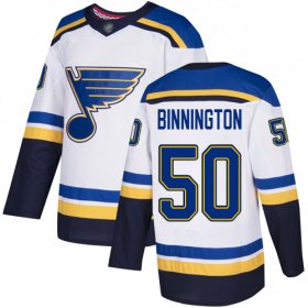 Wholesale Cheap Adidas Blues #50 Jordan Binnington White Road Authentic Stitched NHL Jersey