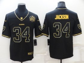 Wholesale Cheap Men\'s Las Vegas Raiders #34 Bo Jackson Black Golden Edition 60th Patch Stitched Nike Limited Jersey