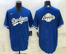 Cheap Men\'s Los Angeles Dodgers Blue Team Big Logo Cool Base Stitched Baseball Jersey1