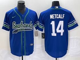 Wholesale Cheap Men\'s Seattle Seahawks #14 DK Metcalf Blue With Patch Cool Base Stitched Baseball Jersey