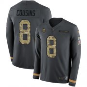 Wholesale Cheap Nike Vikings #8 Kirk Cousins Anthracite Salute to Service Men's Stitched NFL Limited Therma Long Sleeve Jersey