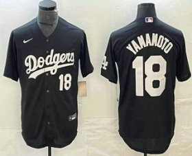 Cheap Men\'s Los Angeles Dodgers #18 Yoshinobu Yamamoto Number Black Turn Back The Clock Stitched Cool Base Jersey1