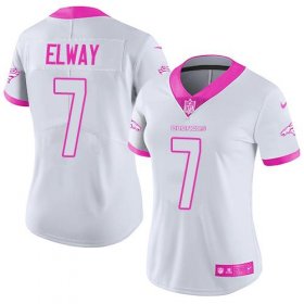 Wholesale Cheap Nike Broncos #7 John Elway White/Pink Women\'s Stitched NFL Limited Rush Fashion Jersey