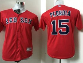 Wholesale Cheap Red Sox #15 Dustin Pedroia Red Cool Base Name On Back Stitched Youth MLB Jersey