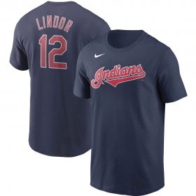 Wholesale Cheap Cleveland Indians #12 Francisco Lindor Nike Name & Number T-Shirt Navy