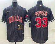 Cheap Men's Chicago Bulls #33 Scottie Pippen Number Black With Patch Cool Base Stitched Baseball Jerseys