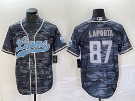 Cheap Men\'s Detroit Lions #87 Sam LaPorta Gray Camo Cool Base Stitched Baseball Jersey