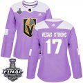 Wholesale Cheap Adidas Golden Knights #17 Vegas Strong Purple Authentic Fights Cancer 2018 Stanley Cup Final Women's Stitched NHL Jersey