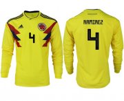 Wholesale Cheap Colombia #4 Ramirez Home Long Sleeves Soccer Country Jersey