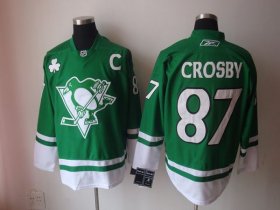 Wholesale Cheap Penguins #87 Sidney Crosby Stitched Green St Patty\'s Day NHL Jersey