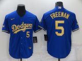 Wholesale Cheap Men's Los Angeles Dodgers #5 Freddie Freeman Blue Gold Stitched MLB Cool Base Nike Fashion Jersey
