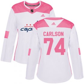 Wholesale Cheap Adidas Capitals #74 John Carlson White/Pink Authentic Fashion Women\'s Stitched NHL Jersey