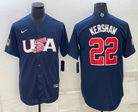 Cheap Men\'s USA Baseball #22 Clayton Kershaw 2023 Navy World Baseball Classic Stitched Jersey