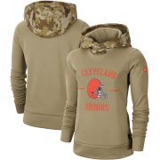 Wholesale Cheap Women's Cleveland Browns Nike Khaki 2019 Salute to Service Therma Pullover Hoodie