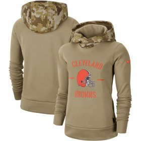 Wholesale Cheap Women\'s Cleveland Browns Nike Khaki 2019 Salute to Service Therma Pullover Hoodie