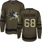 Wholesale Cheap Adidas Sharks #68 Melker Karlsson Green Salute to Service Stitched NHL Jersey