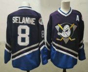 Wholesale Cheap Men's Anaheim Ducks #8 Teemu Selanne 1995-96 Purple CCM Vintage Throwback Jersey