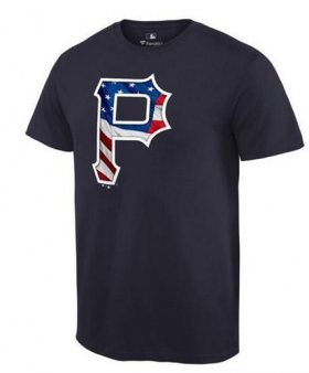 Wholesale Cheap Men\'s Pittsburgh Pirates USA Flag Fashion T-Shirt Navy Blue