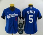 Wholesale Cheap Women's Los Angeles Dodgers #5 Corey Seager Blue #2 #20 Patch City Connect Number Cool Base Stitched Jersey