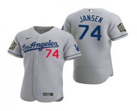Wholesale Cheap Men\'s Los Angeles Dodgers #74 Kenley Jansen Gray 2020 World Series Authentic Road Flex Nike Jersey