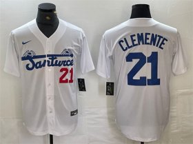 Cheap Men\'s Santurce Crabbers #21 Roberto Clemente White Cool Base Stitched Baseball Jersey