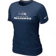 Wholesale Cheap Women's Nike Seattle Seahawks Authentic Logo T-Shirt D.Blue