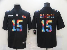 Wholesale Cheap Men\'s Kansas City Chiefs #15 Patrick Mahomes Multi-Color Black 2020 NFL Crucial Catch Vapor Untouchable Nike Limited Jersey
