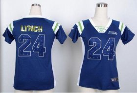 Wholesale Cheap Nike Seahawks #24 Marshawn Lynch Steel Blue Women\'s Stitched NFL Elite Draft Him Shimmer Jersey