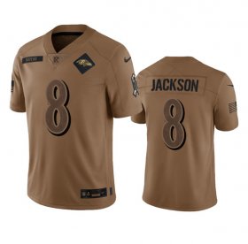 Wholesale Cheap Men\'s Baltimore Ravens #8 Lamar Jackson 2023 Brown Salute To Service Limited Football Stitched Jersey