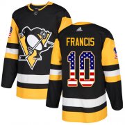 Wholesale Cheap Adidas Penguins #10 Ron Francis Black Home Authentic USA Flag Stitched NHL Jersey