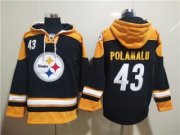 Cheap Big Size Men's Pittsburgh Steelers #43 Troy Polamalu Black Ageless Must-Have Lace-Up Pullover Hoodie