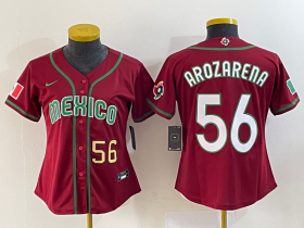 Wholesale Cheap Women\'s Mexico Baseball #56 Randy Arozarena Number 2023 Red World Classic Stitched Jersey 3