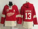 Wholesale Cheap Detroit Red Wings #13 Pavel Datsyuk Red Women's Old Time Lacer NHL Hoodie