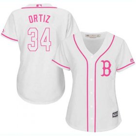 Wholesale Cheap Red Sox #34 David Ortiz White/Pink Fashion Women\'s Stitched MLB Jersey