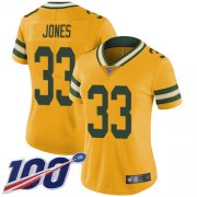 Wholesale Cheap Nike Packers #33 Aaron Jones Yellow Women's Stitched NFL Limited Rush 100th Season Jersey