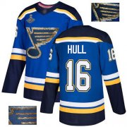 Wholesale Cheap Adidas Blues #16 Brett Hull Blue Home Authentic Fashion Gold Stanley Cup Champions Stitched NHL Jersey