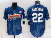 Wholesale Cheap Men's Los Angeles Dodgers #22 Clayton Kershaw Rainbow Blue Red Pinstripe Mexico Cool Base Nike Jersey