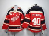 Wholesale Cheap Red Wings #40 Henrik Zetterberg Red Sawyer Hooded Sweatshirt Stitched Youth NHL Jersey