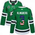 Cheap Adidas Stars #3 John Klingberg Green Home Authentic USA Flag Women's 2020 Stanley Cup Final Stitched NHL Jersey