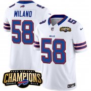 Cheap Men's Buffalo Bills #58 Matt Milano White 2023 F.U.S.E. AFC East Champions Ptach Football Stitched Jersey