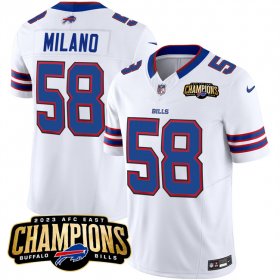 Cheap Men\'s Buffalo Bills #58 Matt Milano White 2023 F.U.S.E. AFC East Champions Ptach Football Stitched Jersey
